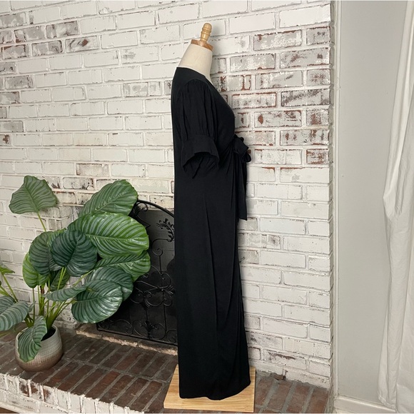 Free People Vintage Summer Plunge Neckline Tie Black Button Front Maxi Dress - Picture 6 of 13